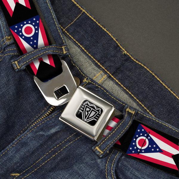 Buckle-Down BD Wings Logo CLOSE-UP Full Color Black Silver Seatbelt Belt - Malverde Repeat Webbing