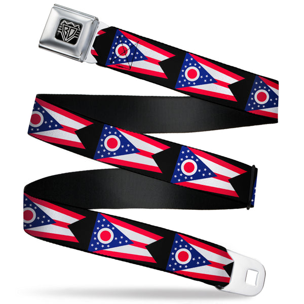 Buckle-Down BD Wings Logo CLOSE-UP Full Color Black Silver Seatbelt Belt - Malverde Repeat Webbing