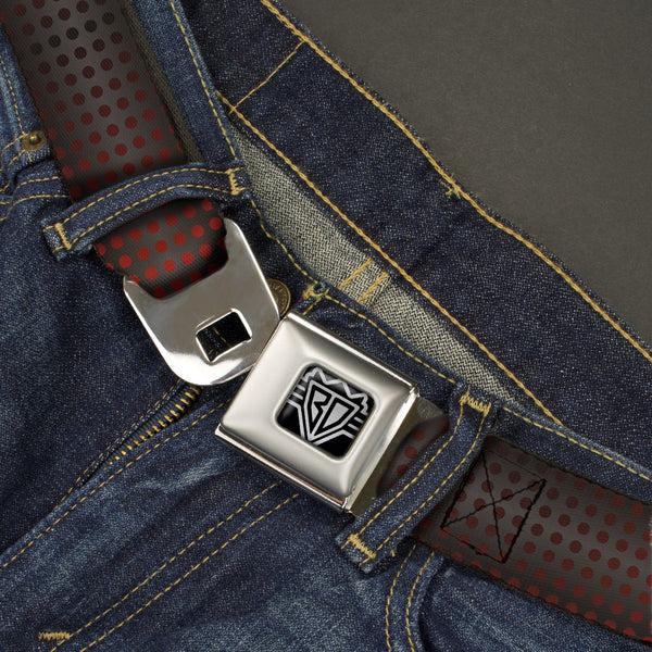Buckle-Down BD Wings Logo CLOSE-UP Full Color Black Silver Seatbelt Belt - Micro Polka Dots Transitions Black/Red Webbing