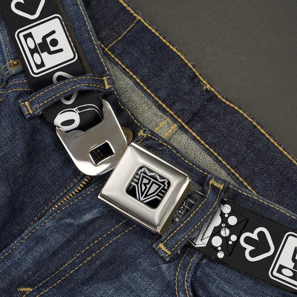 Buckle-Down BD Wings Logo CLOSE-UP Full Color Black Silver Seatbelt Belt - Music Happy Face Webbing