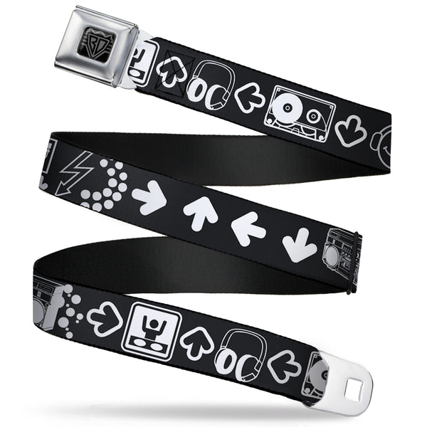Buckle-Down BD Wings Logo CLOSE-UP Full Color Black Silver Seatbelt Belt - Music Happy Face Webbing