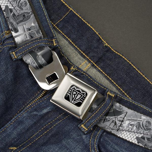 Buckle-Down BD Wings Logo CLOSE-UP Full Color Black Silver Seatbelt Belt - Mi Vida Loca Webbing