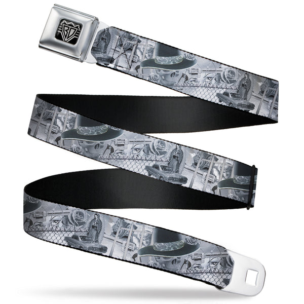 Buckle-Down BD Wings Logo CLOSE-UP Full Color Black Silver Seatbelt Belt - Mi Vida Loca Webbing