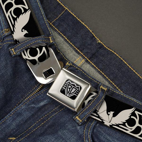 Buckle-Down BD Wings Logo CLOSE-UP Full Color Black Silver Seatbelt Belt - LIVE LIFE HARD/Phoenix Black/Grays Webbing