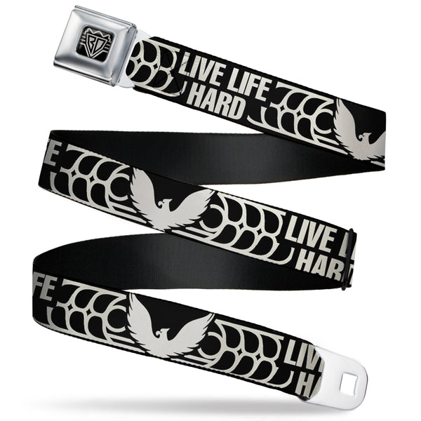 Buckle-Down BD Wings Logo CLOSE-UP Full Color Black Silver Seatbelt Belt - LIVE LIFE HARD/Phoenix Black/Grays Webbing