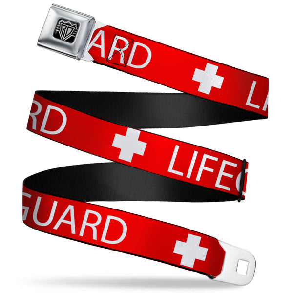 Buckle-Down BD Wings Logo CLOSE-UP Full Color Black Silver Seatbelt Belt - LIFEGUARD/Logo Red/White Webbing