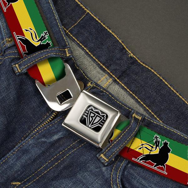 Buckle-Down BD Wings Logo CLOSE-UP Full Color Black Silver Seatbelt Belt - Lion Of Zion Repeat Webbing
