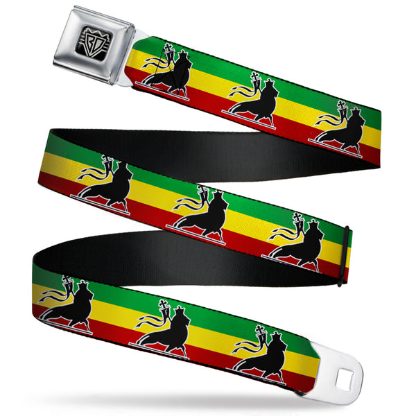 Buckle-Down BD Wings Logo CLOSE-UP Full Color Black Silver Seatbelt Belt - Lion of Zion Repeat Webbing