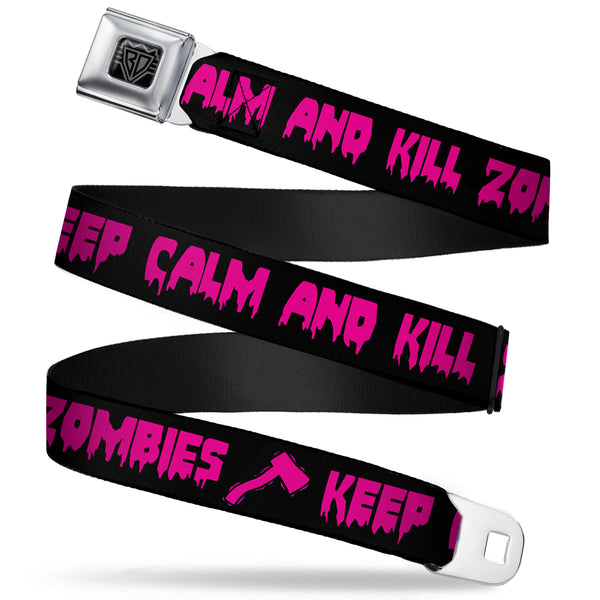 Buckle-Down BD Wings Logo CLOSE-UP Full Color Black Silver Seatbelt Belt - KEEP CALM AND KILL ZOMBIES Black/Pink Webbing
