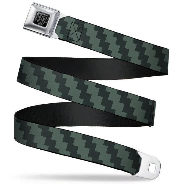 Buckle-Down BD Wings Logo CLOSE-UP Full Color Black Silver Seatbelt Belt - Jagged Steps Stripe Grays Webbing