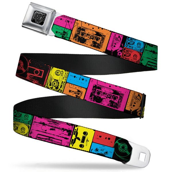 Buckle-Down BD Wings Logo CLOSE-UP Full Color Black Silver Seatbelt Belt - Jagged Steps Stripe Greens Webbing