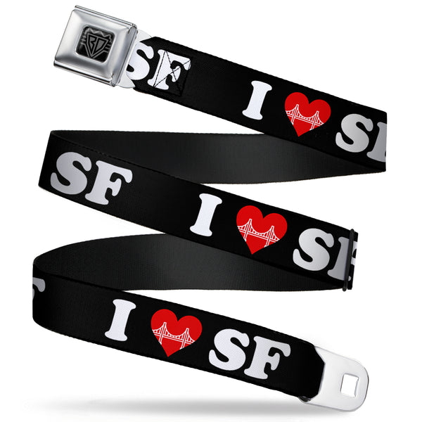 Buckle-Down BD Wings Logo CLOSE-UP Full Color Black Silver Seatbelt Belt - I "HEART BRIDGE" SF Black/White/Red Webbing