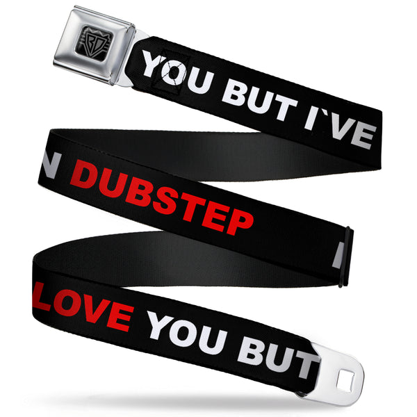 Buckle-Down BD Wings Logo CLOSE-UP Full Color Black Silver Seatbelt Belt - I LOVE YOU BUT I'VE CHOSEN DUBSTEP Black/White/Red Webbing