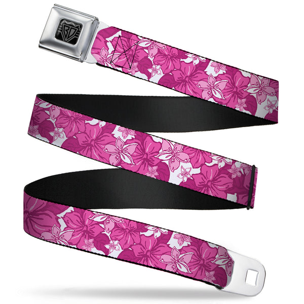 Buckle-Down BD Wings Logo CLOSE-UP Full Color Black Silver Seatbelt Belt - Hibiscus Collage White/Pinks Webbing