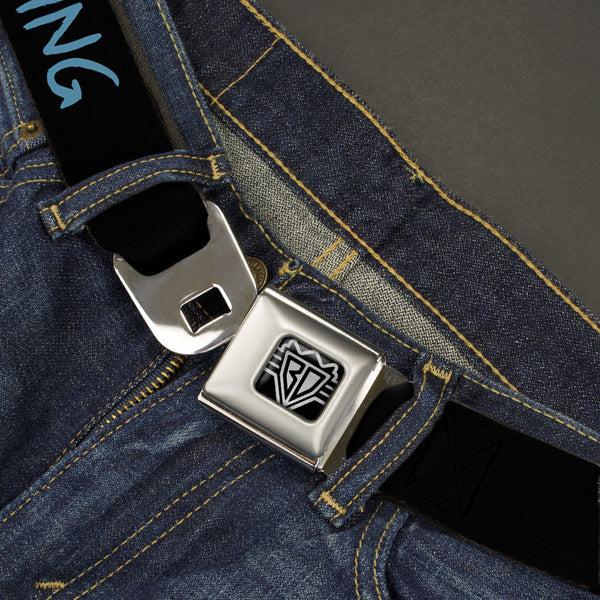 Buckle-Down BD Wings Logo CLOSE-UP Full Color Black Silver Seatbelt Belt - HIPSTERS RUIN EVERYTHING Black/Blue Webbing