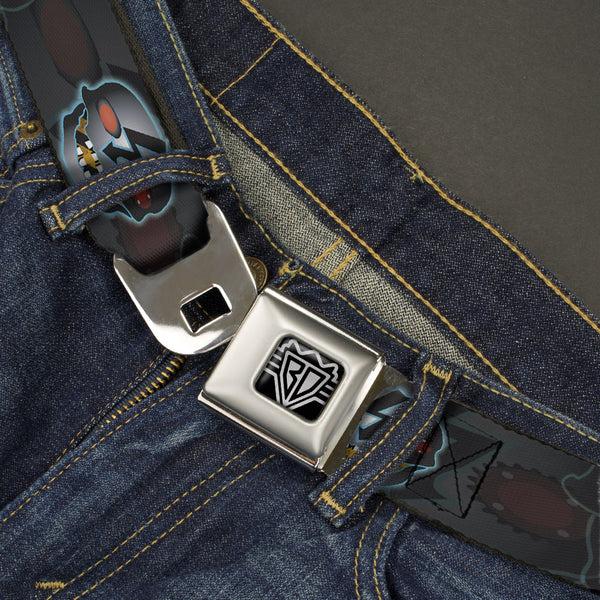Buckle-Down BD Wings Logo CLOSE-UP Full Color Black Silver Seatbelt Belt - High Voltage Skull Webbing