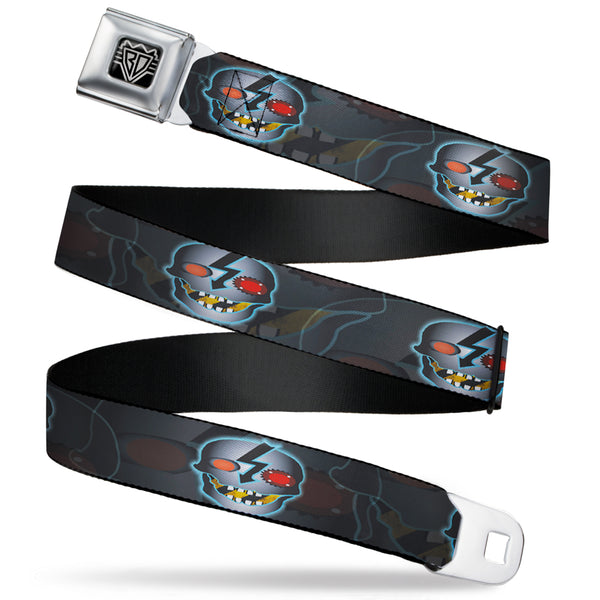 Buckle-Down BD Wings Logo CLOSE-UP Full Color Black Silver Seatbelt Belt - High Voltage Skull Webbing