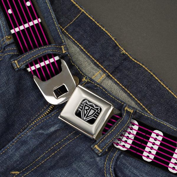 Buckle-Down BD Wings Logo CLOSE-UP Full Color Black Silver Seatbelt Belt - Guitar Neck Black/White/Pink Webbing