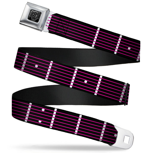 Buckle-Down BD Wings Logo CLOSE-UP Full Color Black Silver Seatbelt Belt - Guitar Neck Black/White/Pink Webbing