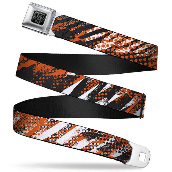Buckle-Down BD Wings Logo CLOSE-UP Full Color Black Silver Seatbelt Belt - Grunge Tread Orange Webbing