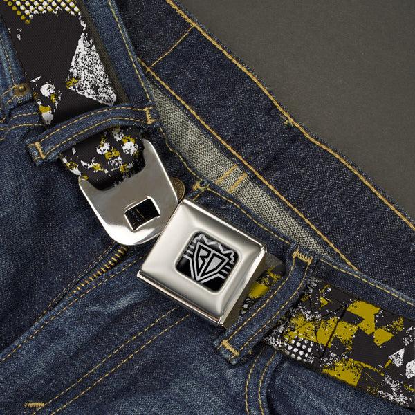 Buckle-Down BD Wings Logo CLOSE-UP Full Color Black Silver Seatbelt Belt - Grunge Checker Flag Green Webbing