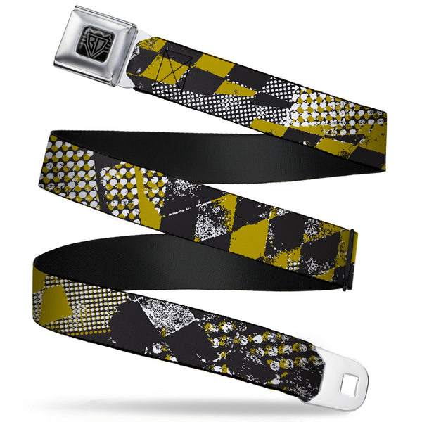 Buckle-Down BD Wings Logo CLOSE-UP Full Color Black Silver Seatbelt Belt - Grunge Checker Flag Green Webbing