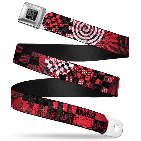 Buckle-Down BD Wings Logo CLOSE-UP Full Color Black Silver Seatbelt Belt - Grunge Chaos Red Webbing