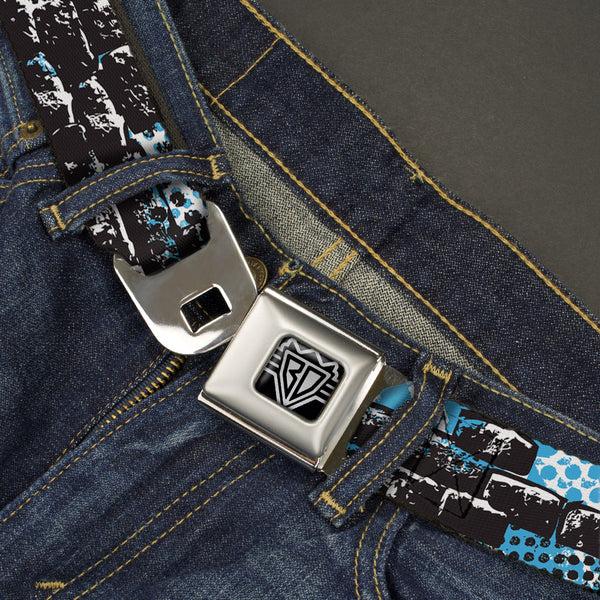 Buckle-Down BD Wings Logo CLOSE-UP Full Color Black Silver Seatbelt Belt - Grunge Bricks Green Webbing