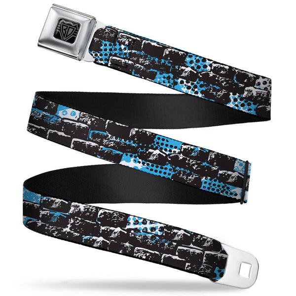 Buckle-Down BD Wings Logo CLOSE-UP Full Color Black Silver Seatbelt Belt - Grunge Bricks Green Webbing