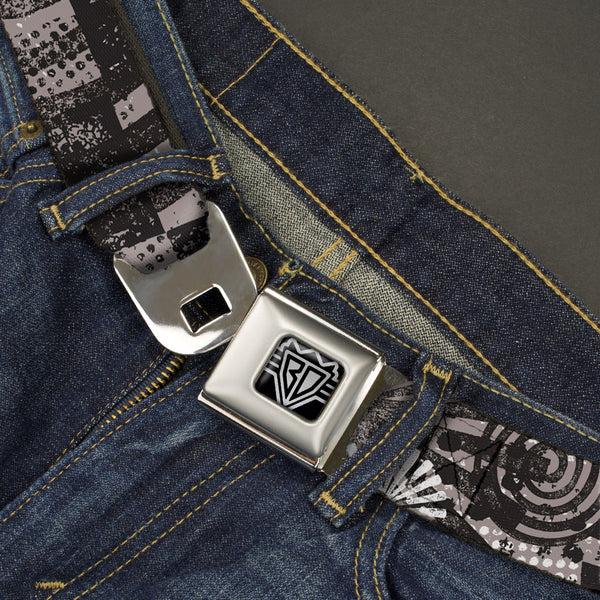 Buckle-Down BD Wings Logo CLOSE-UP Full Color Black Silver Seatbelt Belt - Grunge Chaos Black/White Webbing