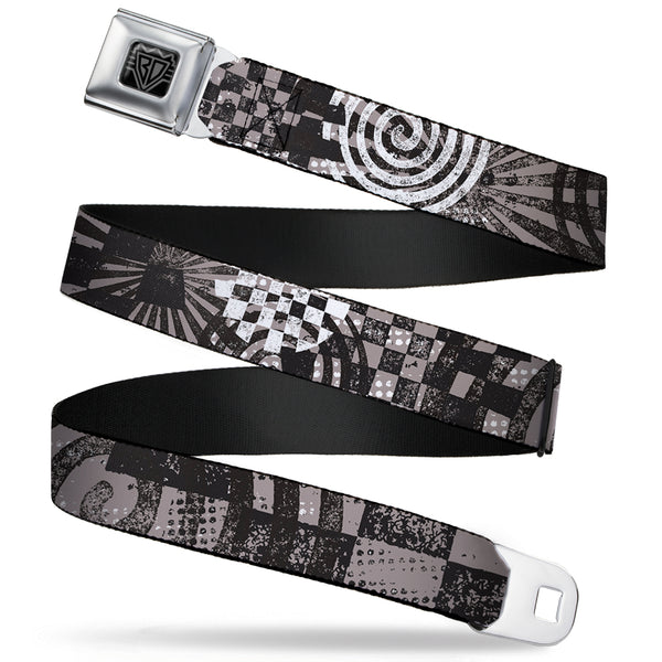 Buckle-Down BD Wings Logo CLOSE-UP Full Color Black Silver Seatbelt Belt - Grunge Chaos Black/White Webbing