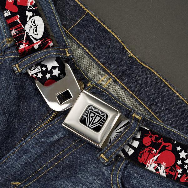 Buckle-Down BD Wings Logo CLOSE-UP Full Color Black Silver Seatbelt Belt - Graffiti Women's Webbing