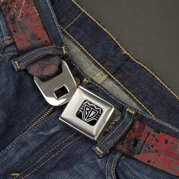 Buckle-Down BD Wings Logo CLOSE-UP Full Color Black Silver Seatbelt Belt - Gothic 6 Webbing