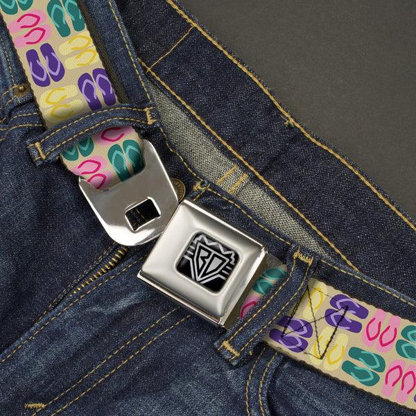 Buckle-Down BD Wings Logo CLOSE-UP Full Color Black Silver Seatbelt Belt - Flip Flops4 Sand/Multi Color Webbing