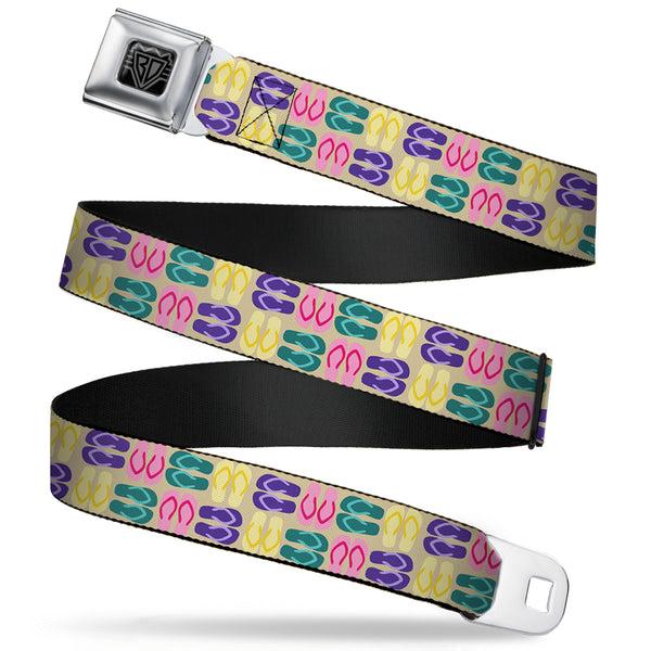 Buckle-Down BD Wings Logo CLOSE-UP Full Color Black Silver Seatbelt Belt - Flip Flops4 Sand/Multi Color Webbing