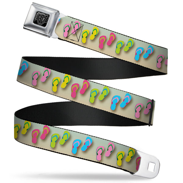 Buckle-Down BD Wings Logo CLOSE-UP Full Color Black Silver Seatbelt Belt - Flip Flops2 Aqua/Multi Color Webbing
