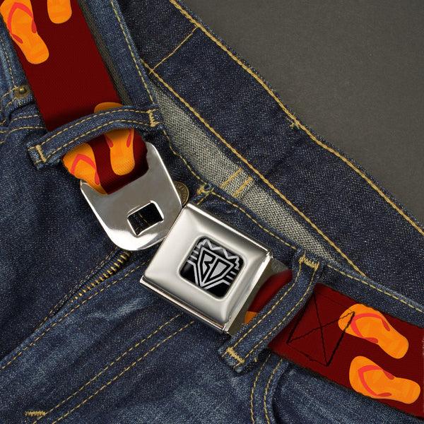 Buckle-Down BD Wings Logo CLOSE-UP Full Color Black Silver Seatbelt Belt - Flip Flops Burgundy/Orange Webbing