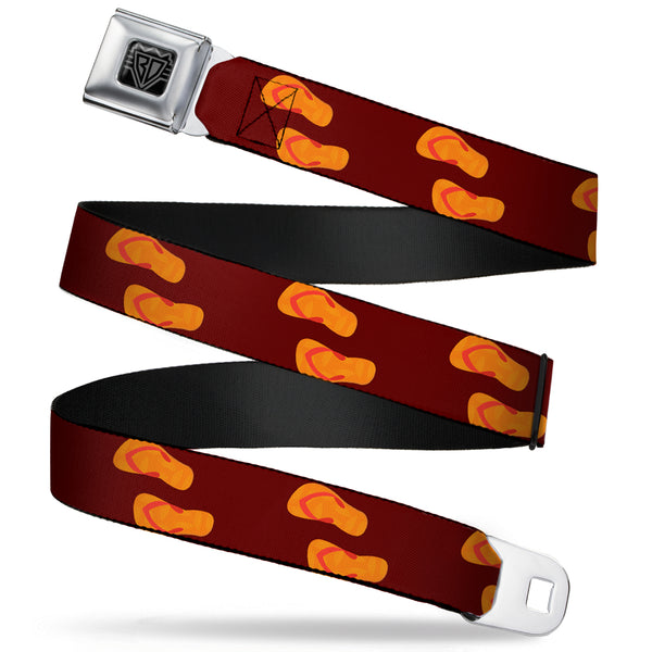 Buckle-Down BD Wings Logo CLOSE-UP Full Color Black Silver Seatbelt Belt - Flip Flops Burgundy/Orange Webbing