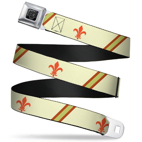Buckle-Down BD Wings Logo CLOSE-UP Full Color Black Silver Seatbelt Belt - Fleur-de-Lis2 Stripes Tan/Orange/Brown/Green Webbing