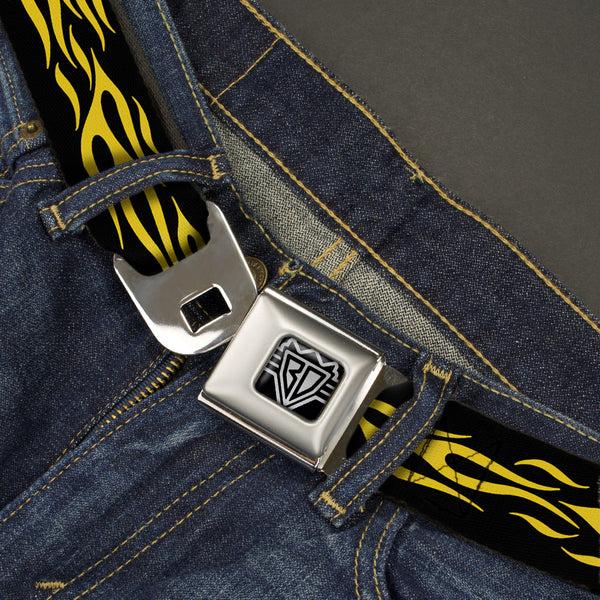 Buckle-Down BD Wings Logo CLOSE-UP Full Color Black Silver Seatbelt Belt - Flame Yellow Webbing