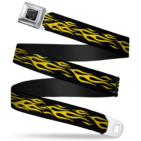 Buckle-Down BD Wings Logo CLOSE-UP Full Color Black Silver Seatbelt Belt - Flame Yellow Webbing