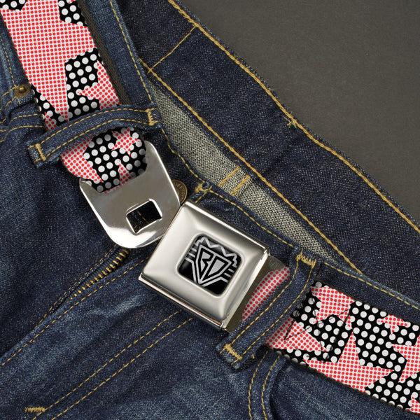 Buckle-Down BD Wings Logo CLOSE-UP Full Color Black Silver Seatbelt Belt - Eighties Stars2 Black/White/Red Webbing