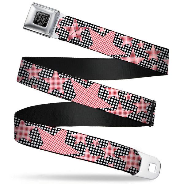 Buckle-Down BD Wings Logo CLOSE-UP Full Color Black Silver Seatbelt Belt - Eighties Stars2 Black/White/Red Webbing