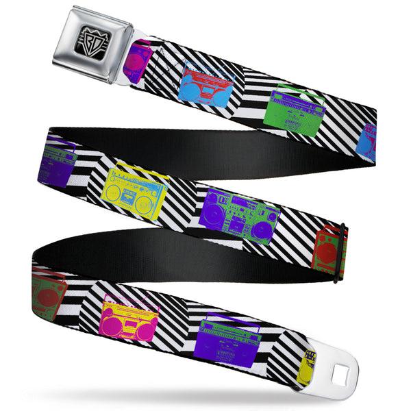 Buckle-Down BD Wings Logo CLOSE-UP Full Color Black Silver Seatbelt Belt - Eighties Boomboxes Webbing