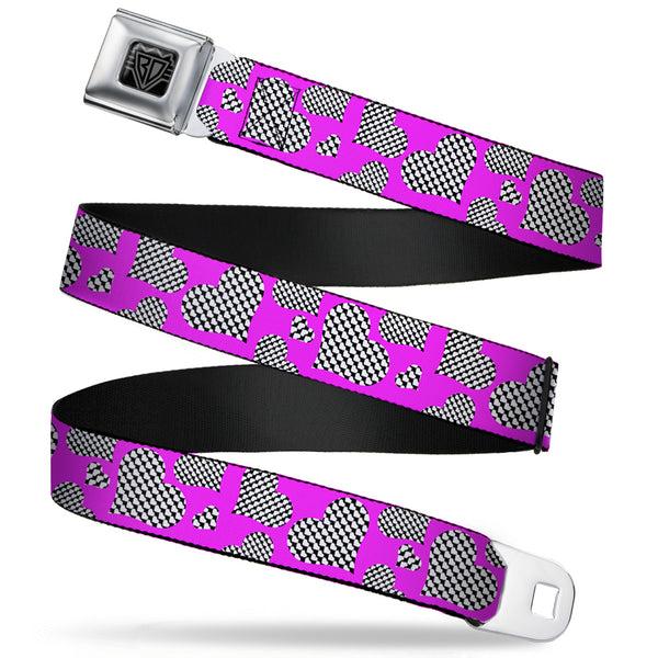 Buckle-Down BD Wings Logo CLOSE-UP Full Color Black Silver Seatbelt Belt - Eighties Hearts Fuchsia/Black/White Webbing
