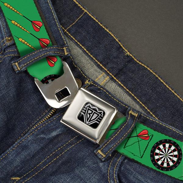 Buckle-Down BD Wings Logo CLOSE-UP Full Color Black Silver Seatbelt Belt - Darts Green/Multi Color Webbing