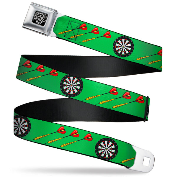 Buckle-Down BD Wings Logo CLOSE-UP Full Color Black Silver Seatbelt Belt - Darts Green/Multi Color Webbing