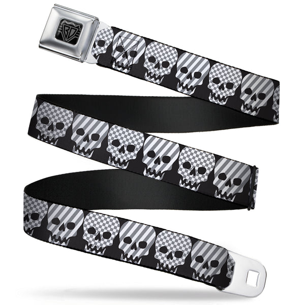 Buckle-Down BD Wings Logo CLOSE-UP Full Color Black Silver Seatbelt Belt - Checker & Stripe Skulls Black/White/Gray Webbing