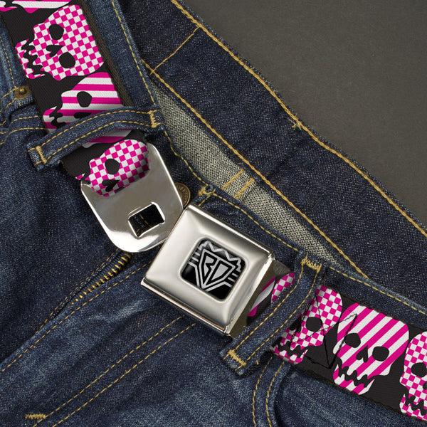 Buckle-Down BD Wings Logo CLOSE-UP Full Color Black Silver Seatbelt Belt - Checker & Stripe Skulls Black/White/Purple Webbing
