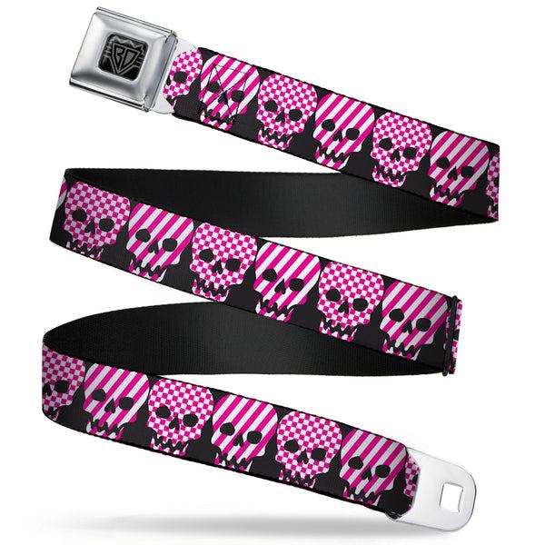 Buckle-Down BD Wings Logo CLOSE-UP Full Color Black Silver Seatbelt Belt - Checker & Stripe Skulls Black/White/Purple Webbing